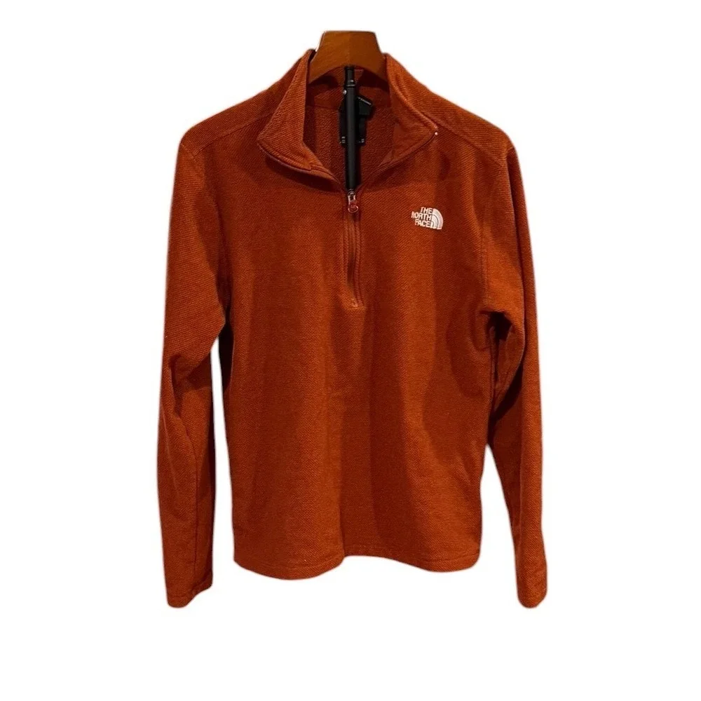 The North Face Mens Quarter Zip Fleece Pullover Burnt Orange Textured Gorpcore M